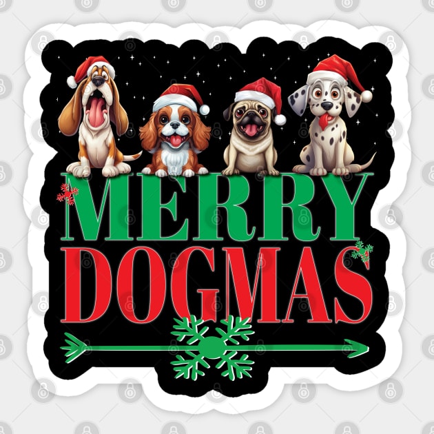 Christmas Dogs With Santa Hat Merry Dogmas Xmas Puppies Dog Sticker by Envision Styles